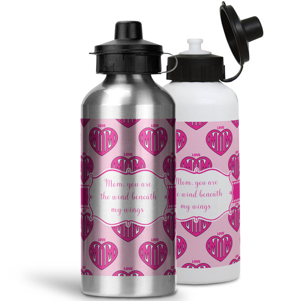 Love You Mom Aluminum Water Bottles - MAIN (white &silver)