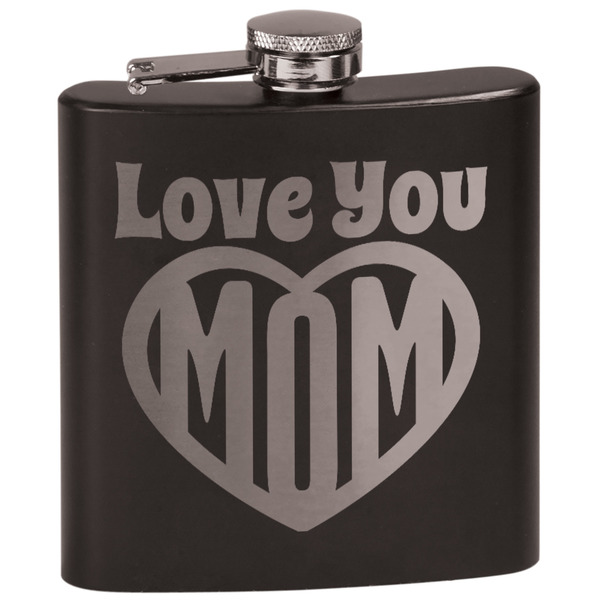 Custom Love You Mom Black Flask Set