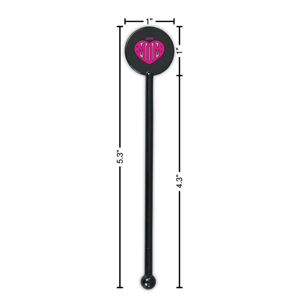 Love You Mom Black Plastic 5.5" Stir Stick - Round - Dimensions
