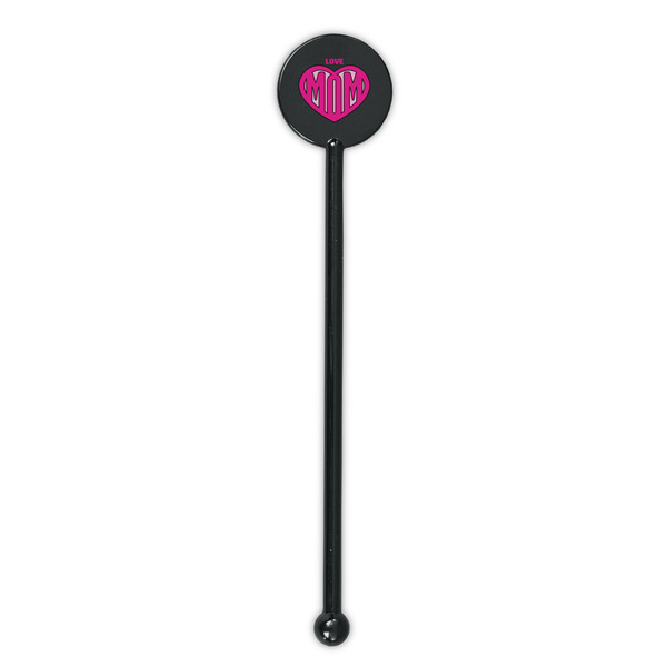 Love You Mom Black Plastic 5.5" Stir Stick - Round - Single Stick