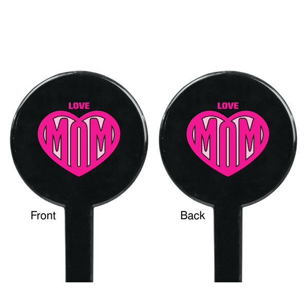 Love You Mom Black Plastic 7" Stir Stick - Double Sided - Round - Front & Back