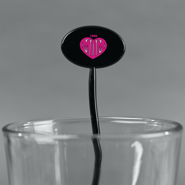 Love You Mom Black Plastic 7" Stir Stick - Oval - Main