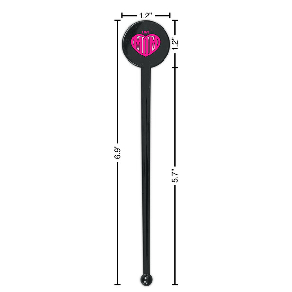 Love You Mom Black Plastic 7" Stir Stick - Round - Dimensions
