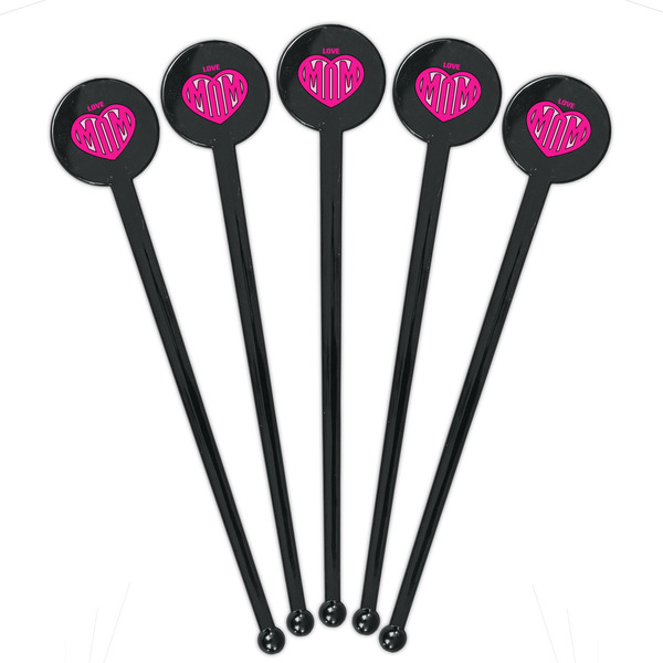 Love You Mom Black Plastic 7" Stir Stick - Round - Fan View