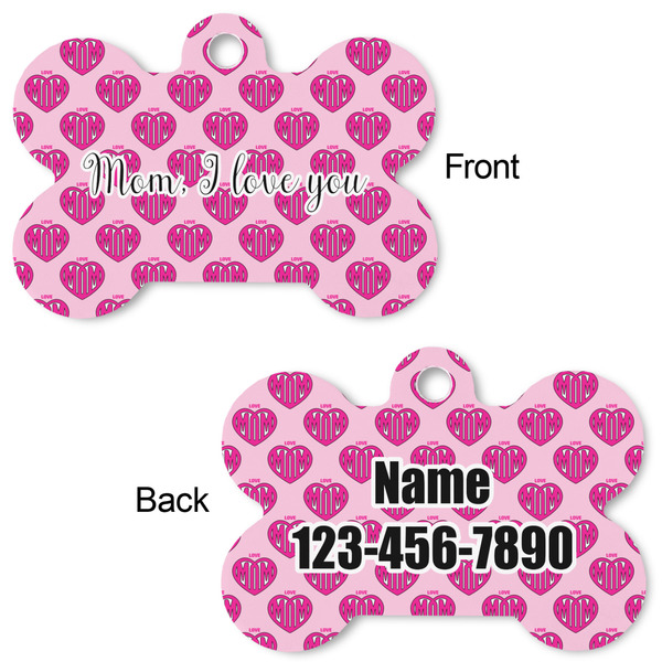 Love You Mom Bone Shaped Dog ID Tag - Large - Approval