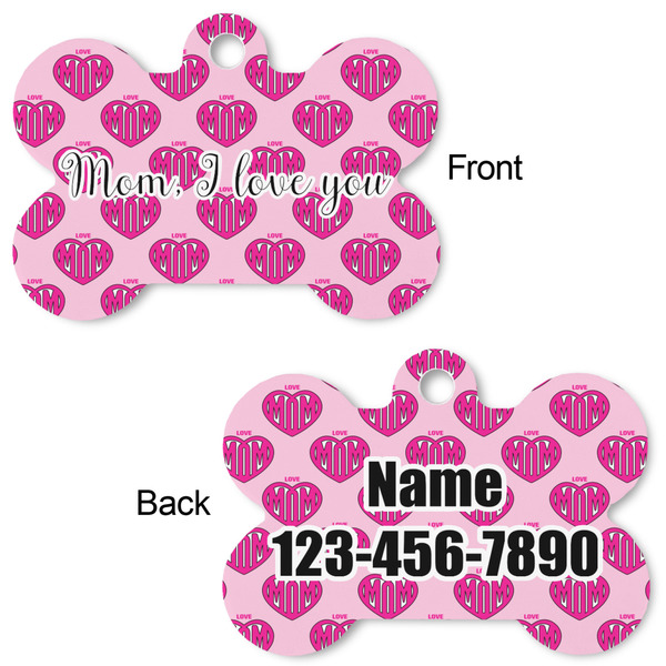 Love You Mom Bone Shaped Dog Tag - Front & Back