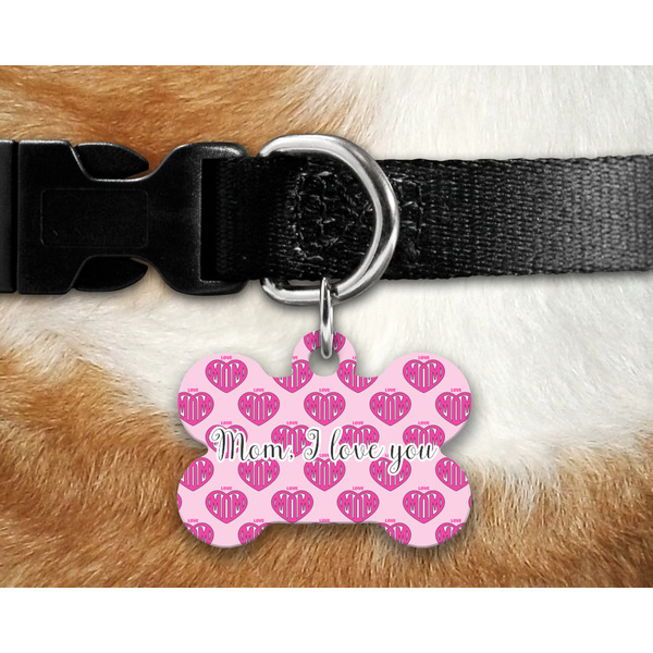 Love You Mom Bone Shaped Dog Tag on Collar & Dog
