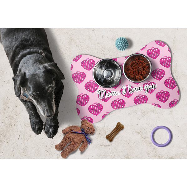 Love You Mom Bone Shaped Mat w/ Food & Water