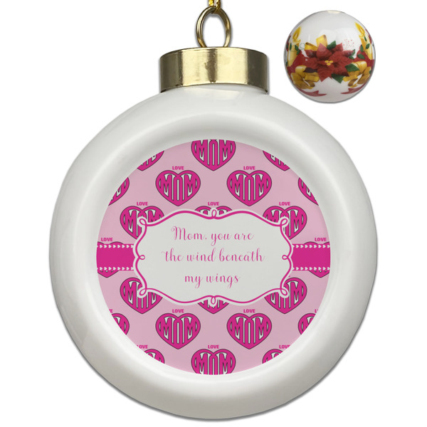 Custom Love You Mom Ceramic Ball Ornaments - Poinsettia Garland