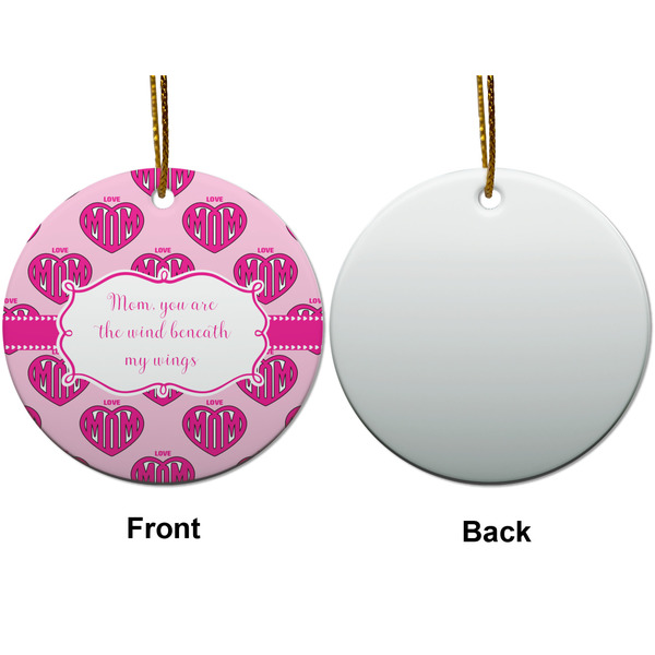 Love You Mom Ceramic Flat Ornament - Circle Front & Back (APPROVAL)