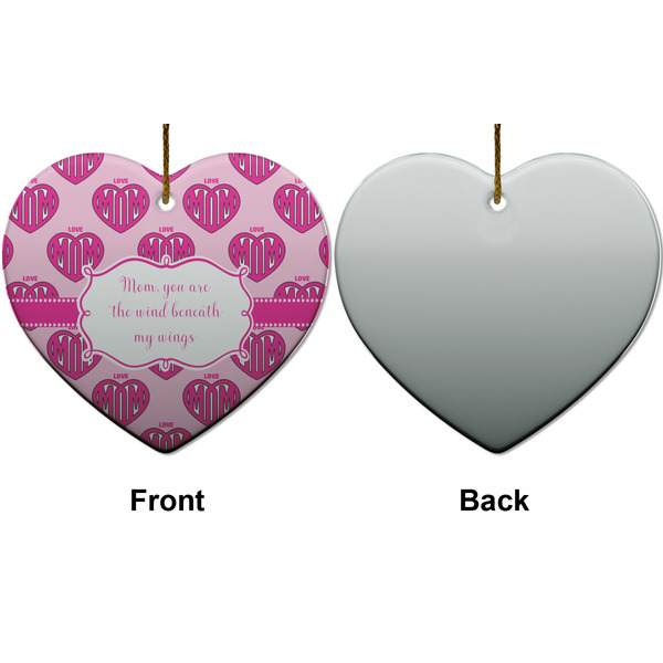 Love You Mom Ceramic Flat Ornament - Heart Front & Back (APPROVAL)