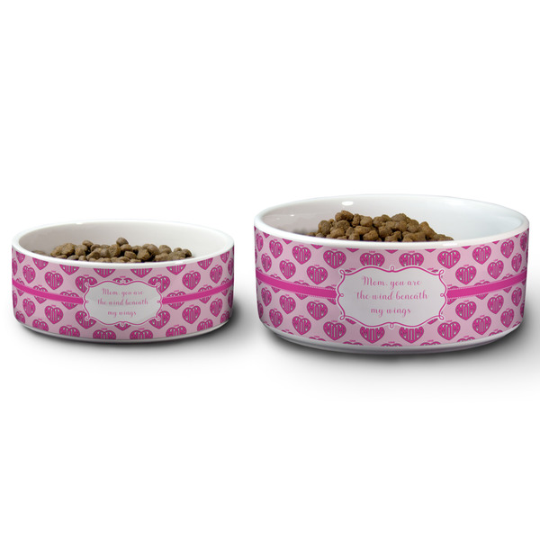 Love You Mom Ceramic Dog Bowls - Size Comparison
