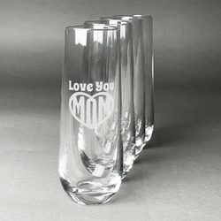 Love You Mom Champagne Flute - Stemless Engraved - Set of 4