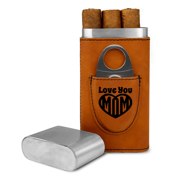 Custom Love You Mom Cigar Case with Cutter - Rawhide - Single Sided