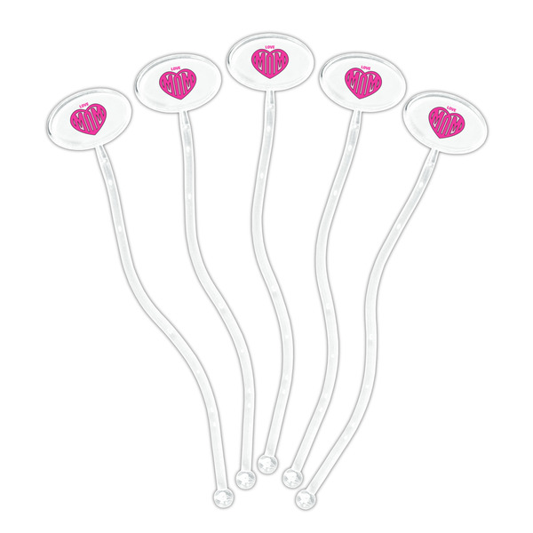Love You Mom Clear Plastic 7" Stir Stick - Oval - Fan