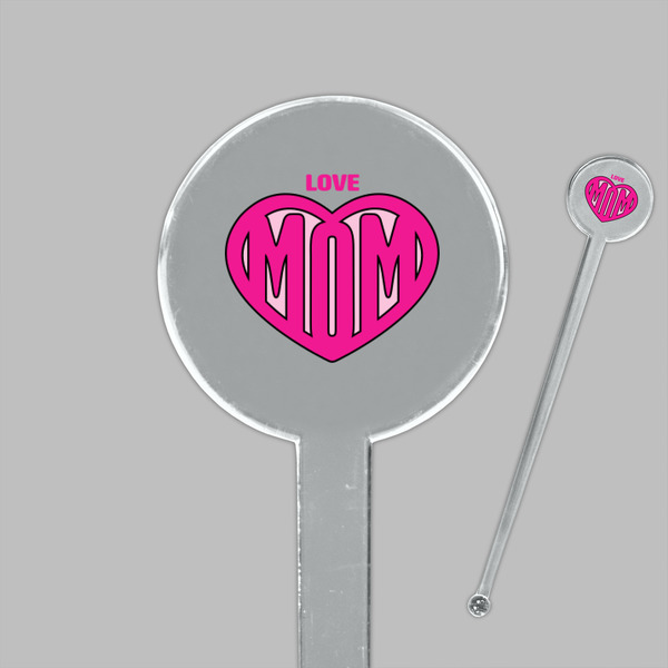 Love You Mom Clear Plastic 7" Stir Stick - Round - Closeup