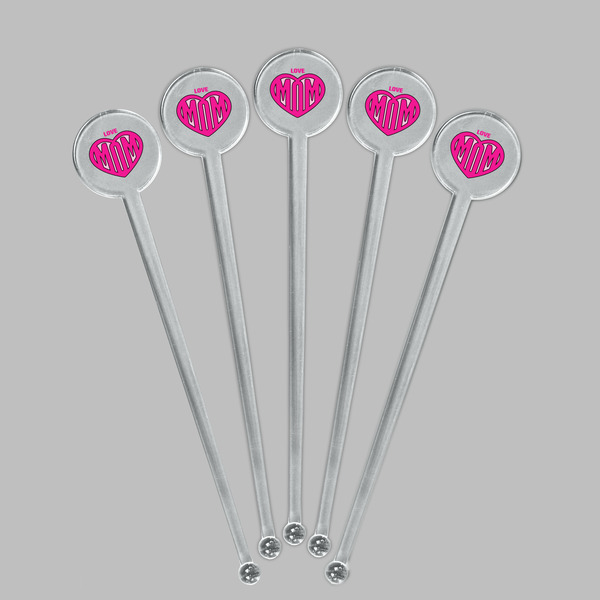 Love You Mom Clear Plastic 7" Stir Stick - Round - Fan View