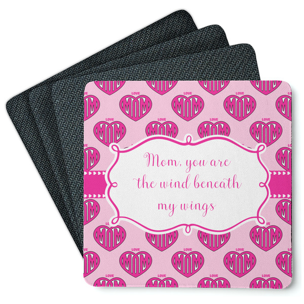 Custom Love You Mom Square Rubber Backed Coasters - Set of 4