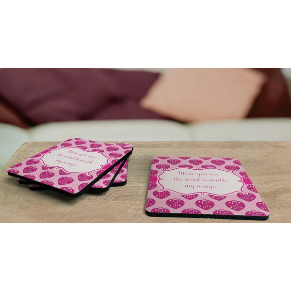 Love You Mom Coaster Rubber Back - On Coffee Table