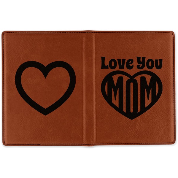 Love You Mom Cognac Leather Passport Holder Outside Double Sided - Apvl