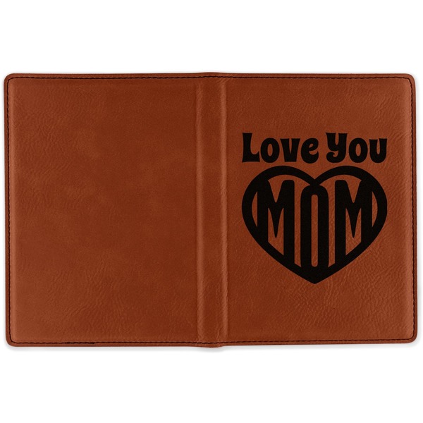 Love You Mom Cognac Leather Passport Holder Outside Single Sided - Apvl