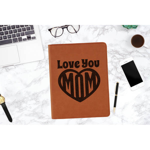 Love You Mom Cognac Leatherette Portfolios - Lifestyle Image