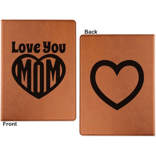 Love You Mom Cognac Leatherette Portfolios with Notepad - Small - Double Sided- Apvl