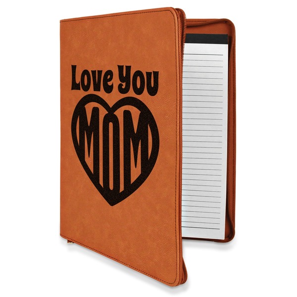 Custom Love You Mom Leatherette Zipper Portfolio with Notepad
