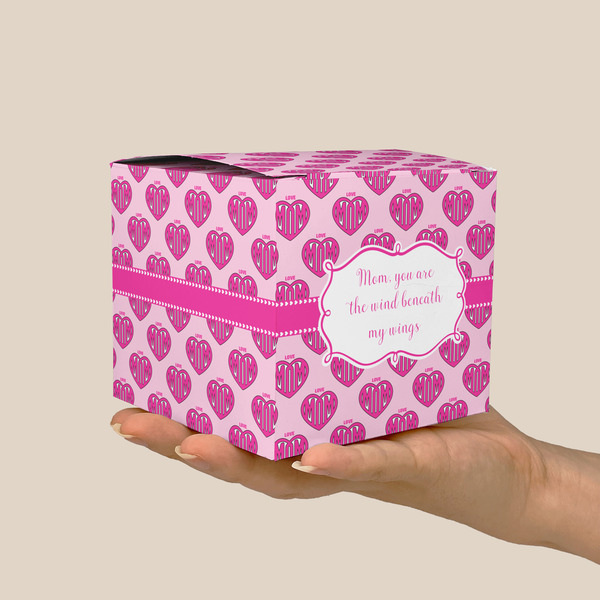 Love You Mom Cube Favor Gift Box - On Hand - Scale View