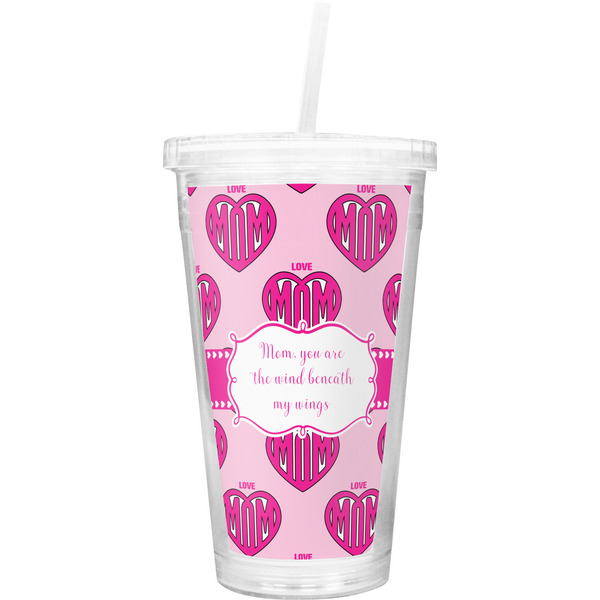 Custom Love You Mom Double Wall Tumbler with Straw