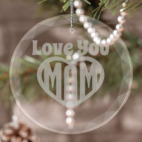 Custom Love You Mom Engraved Glass Ornament