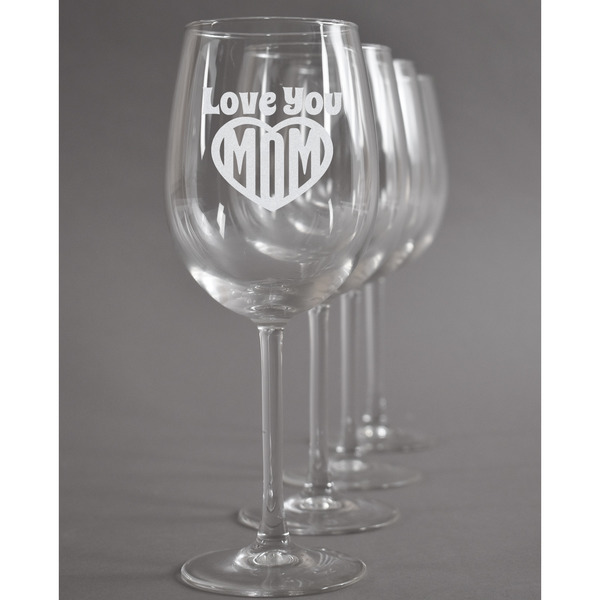 Custom Love You Mom Wine Glasses (Set of 4)