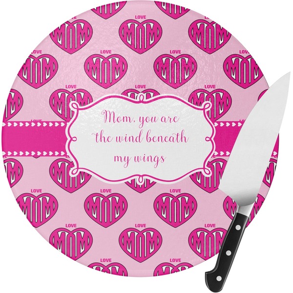 Custom Love You Mom Round Glass Cutting Board - Medium