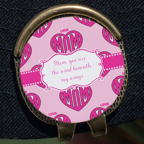Love You Mom Golf Ball Marker Hat Clip - Gold - Close Up