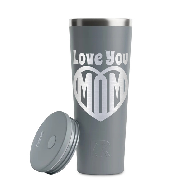 Love You Mom Grey RTIC Everyday Tumbler - 28 oz. - Lid Off