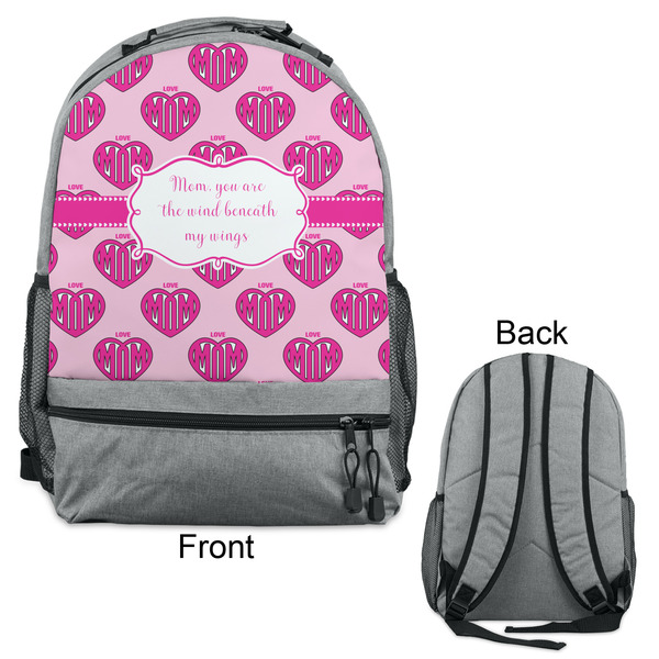 Love You Mom Large Backpack - Gray - Front & Back View