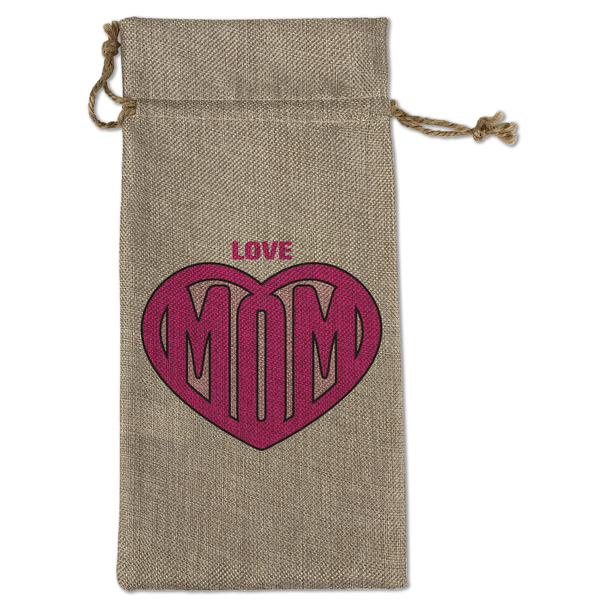Custom Love You Mom Large Burlap Gift Bag - Front