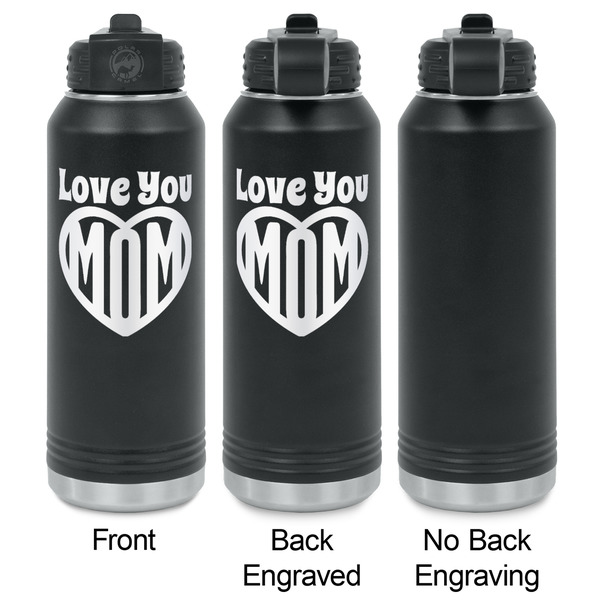 Love You Mom Laser Engraved Water Bottles - 2 Styles - Front & Back View