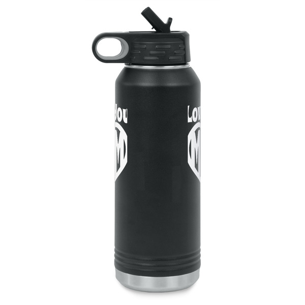 Love You Mom Laser Engraved Water Bottles - Front & Back Engraving - Side View