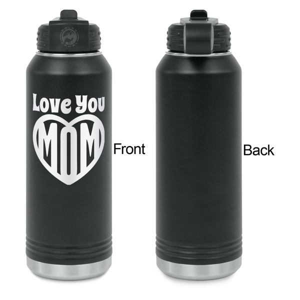 Love You Mom Laser Engraved Water Bottles - Front Engraving - Front & Back View