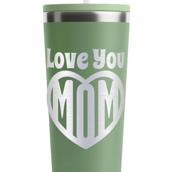 Love You Mom Light Green RTIC Everyday Tumbler - 28 oz. - Close Up