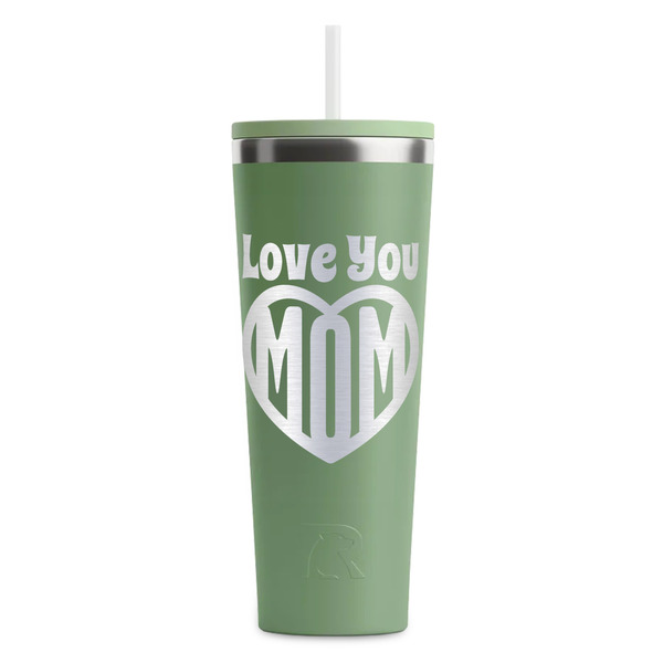 Custom Love You Mom RTIC Everyday Tumbler with Straw - 28oz - Light Green - Single-Sided