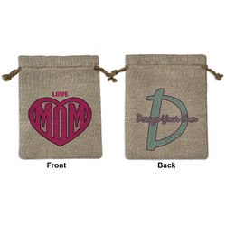 Love You Mom Medium Burlap Gift Bag - Front & Back