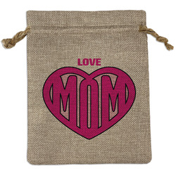 Love You Mom Medium Burlap Gift Bag - Front
