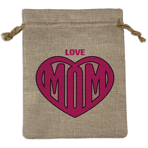 Custom Love You Mom Medium Burlap Gift Bag - Front