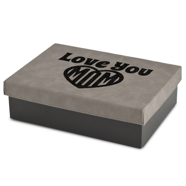 Custom Love You Mom Medium Gift Box w/ Engraved Leather Lid