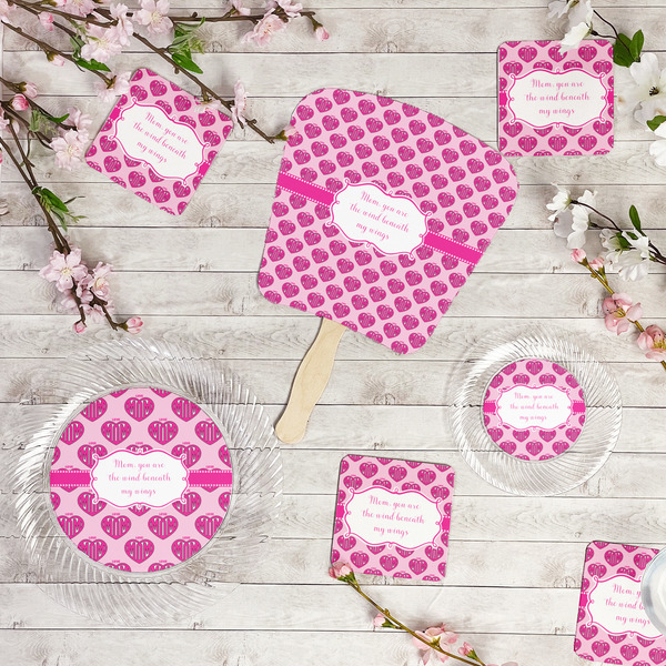 Love You Mom Party Supplies Combination Image - All items - Plates, Coasters, Fans