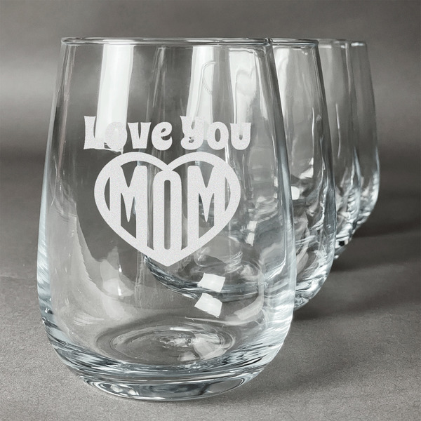 Custom Love You Mom Stemless Wine Glasses (Set of 4)