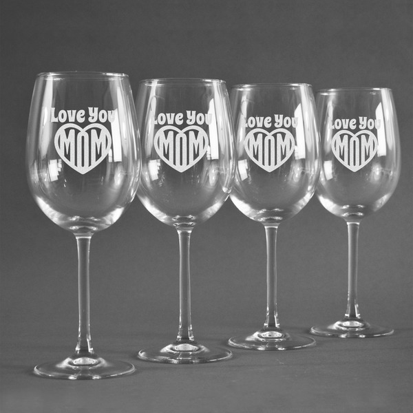 Love You Mom Personalized Wine Glasses (Set of 4)