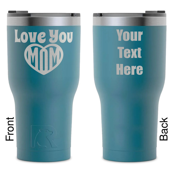 Custom Love You Mom RTIC Tumbler - Dark Teal - Laser Engraved - Double-Sided
